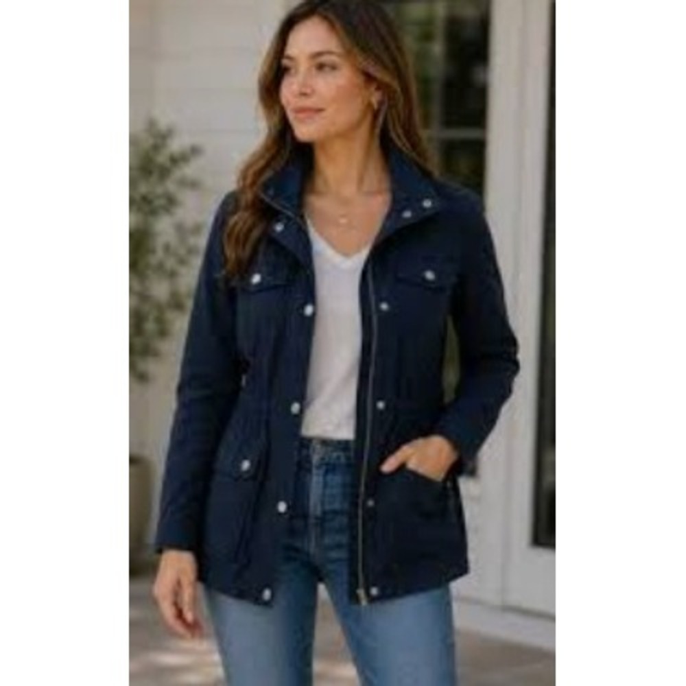 Banana Republic Navy Blue Field Jacket Womens Small Hooded Utility Cargo Coat